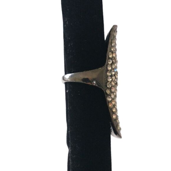 Crystal Rhinestone Knuckle Ring Long Large Gunmetal Clear Statement Sz 9 Chunky. - Picture 12 of 16